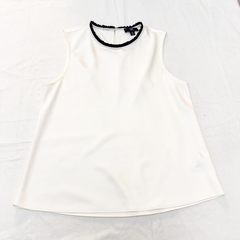 J. Crew 365 Cream Tank Top Black Lace Trim Size Medium